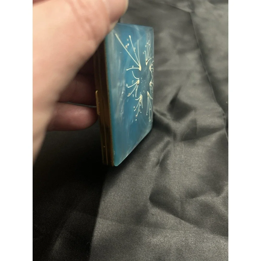 Vintage 1950s Blue Lucite Compact Mirror Atomic Starburst Mid Century Modern